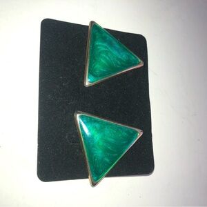 Vibrant Green and Silver Triangle Earrings